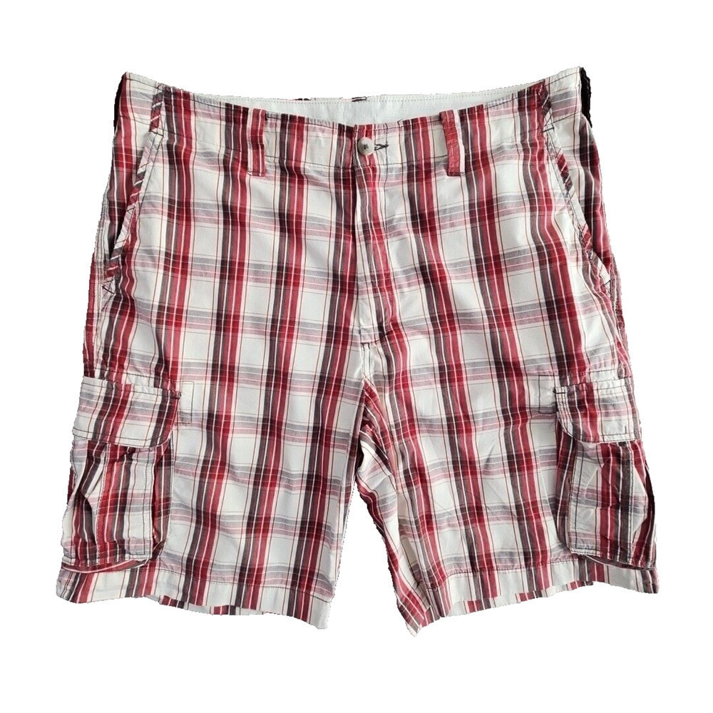 Roundtree‎ & Yorke Cargo Shorts Men's Size 38 Red & White Plaid 11" Inseam